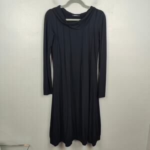 Beatrice B Commessa Dress Womens 8 Black Hooded Ponte Pleated Long Sleeve